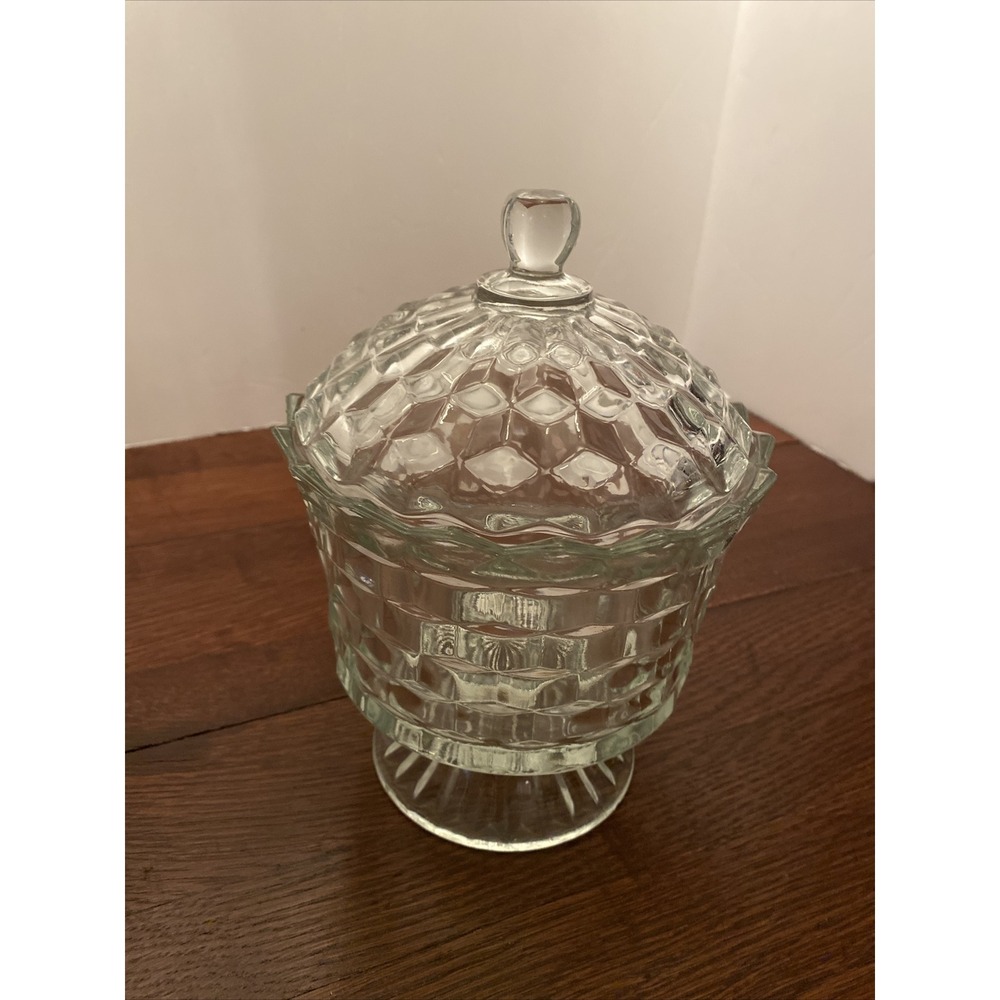 Vintage Homco‎ American Cube Pattern Pedestal Candy Dish With Lid